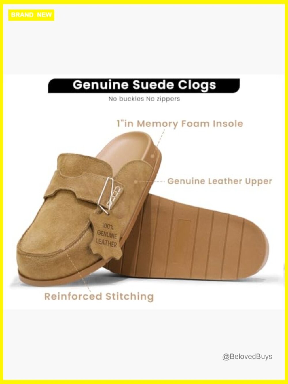 Genuine Suede Clogs Slip On Mules with Memory Foam Arch Support Non-Slip Sole - Picture 2 of 7